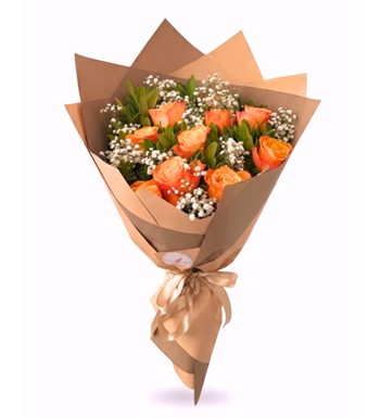 10 turuncu gül buketi, turuncu gül aranjmanı,