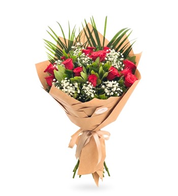 kırmızı gül buketi, cipso ve gül aranjmanı lüks kırmızı gül