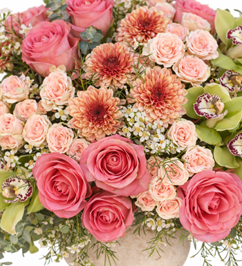 pembe gül aranjmanı, lüks orkide tasarımı,