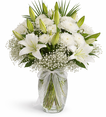 beyaz lilyum, anastasia aranjman, vazoda lilyum,