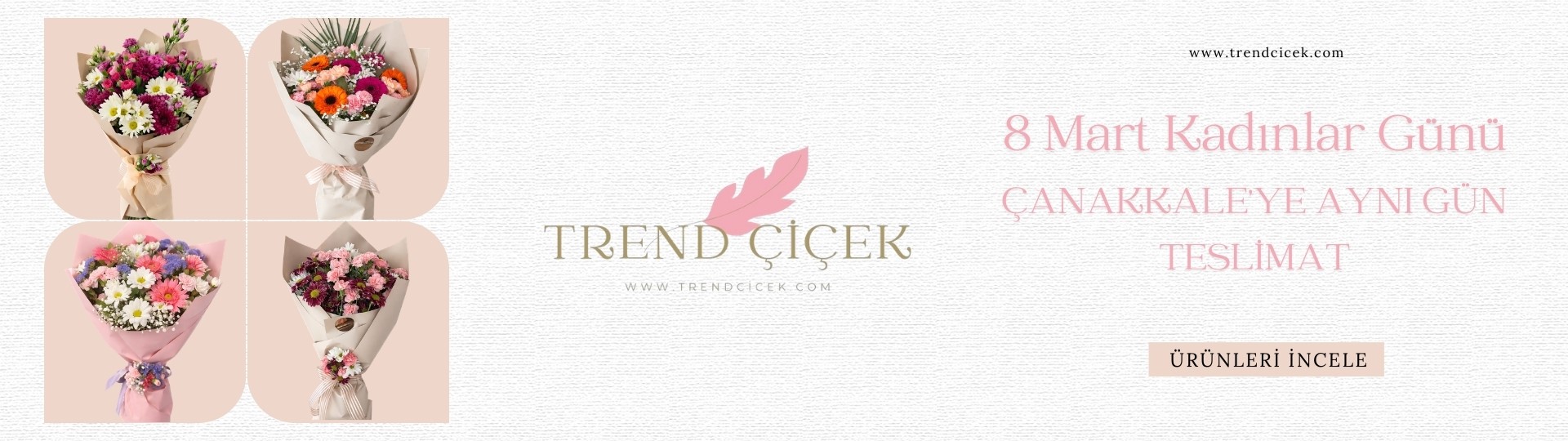 8 Mart Kadınlar Günü’ne özel zarif çiçek tasarımları Trend Çiçek’te! Çanakkale’ye aynı gün teslimat ile sevdiklerinizi mutlu edin.