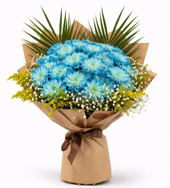 mavi buket, krizantem buketi, günlük çiçek