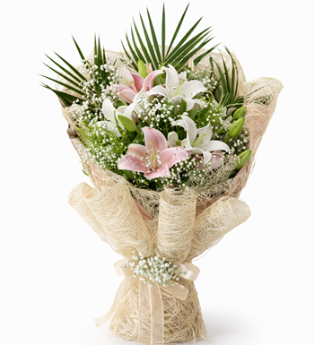 pembe lilyum buketi, beyaz lilyum aranjmanı