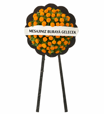 turuncu cenaze çelengi, cinya çelenk modeli, ayaklı taziye