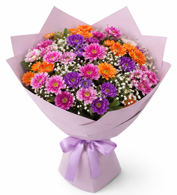 renkli papatya buketi, karışık mevsim çiçekleri,