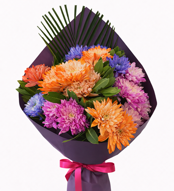 krizantem buketi, renkli buket, günlük çiçek