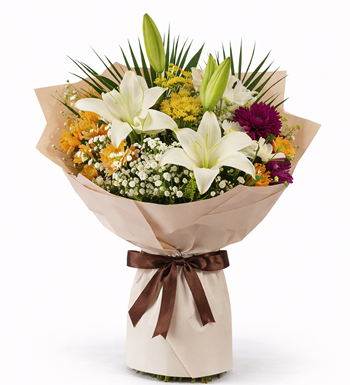 lilyum buketi, premium çiçek, gösterişli buket