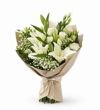 white bouquet, premium flowers, elegant bouquet
