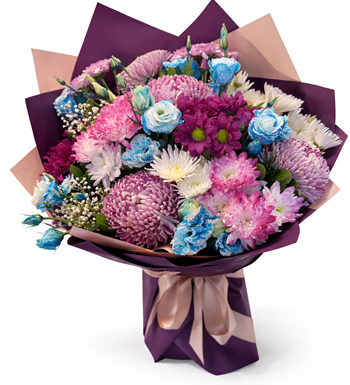 mavi lisyantus buketi, anastasia papatya,