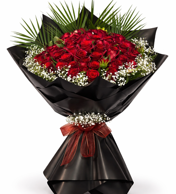 kırmızı gül buketi, siyah ambalajlı gül, lüks gül tasarımı,