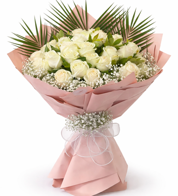 beyaz gül buketi, zarif gül aranjmanı, cipso detaylı buket