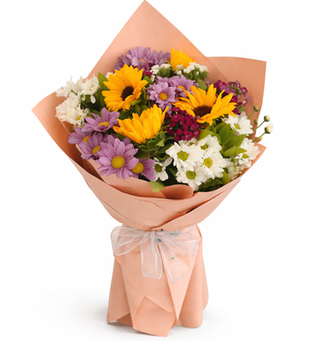 günlük çiçek buketi, mevsim çiçekleri, renkli buket,